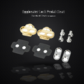 Crank Brothers compatible pedal cleat kit with brass cleats, shims and mounting screws on premium dark studio background