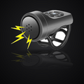 USB rechargeable electric bike horn with silicone strap mount on premium dark studio background