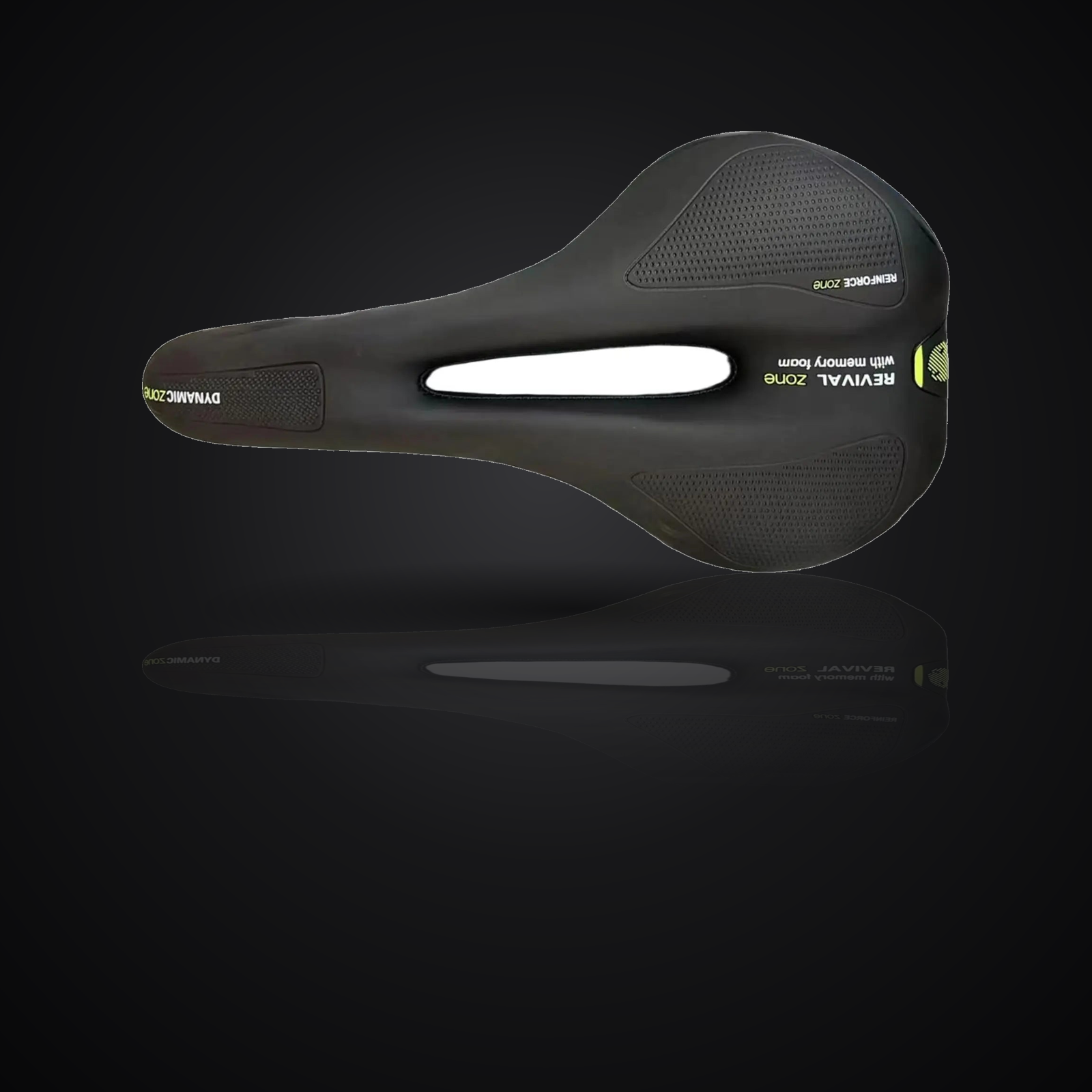 Ergonomic hollow bike saddle with memory foam on premium dark studio background