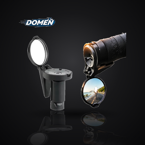 Bar-end bicycle rearview mirror on premium dark studio background